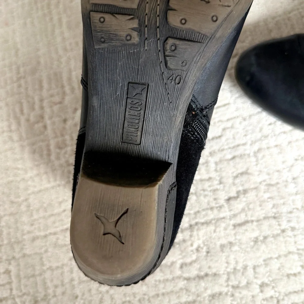 Pikolinos Black Leather Suede Ankle‎ Boots Zip Buckle 40 US 9/9.5 Comfort Moto